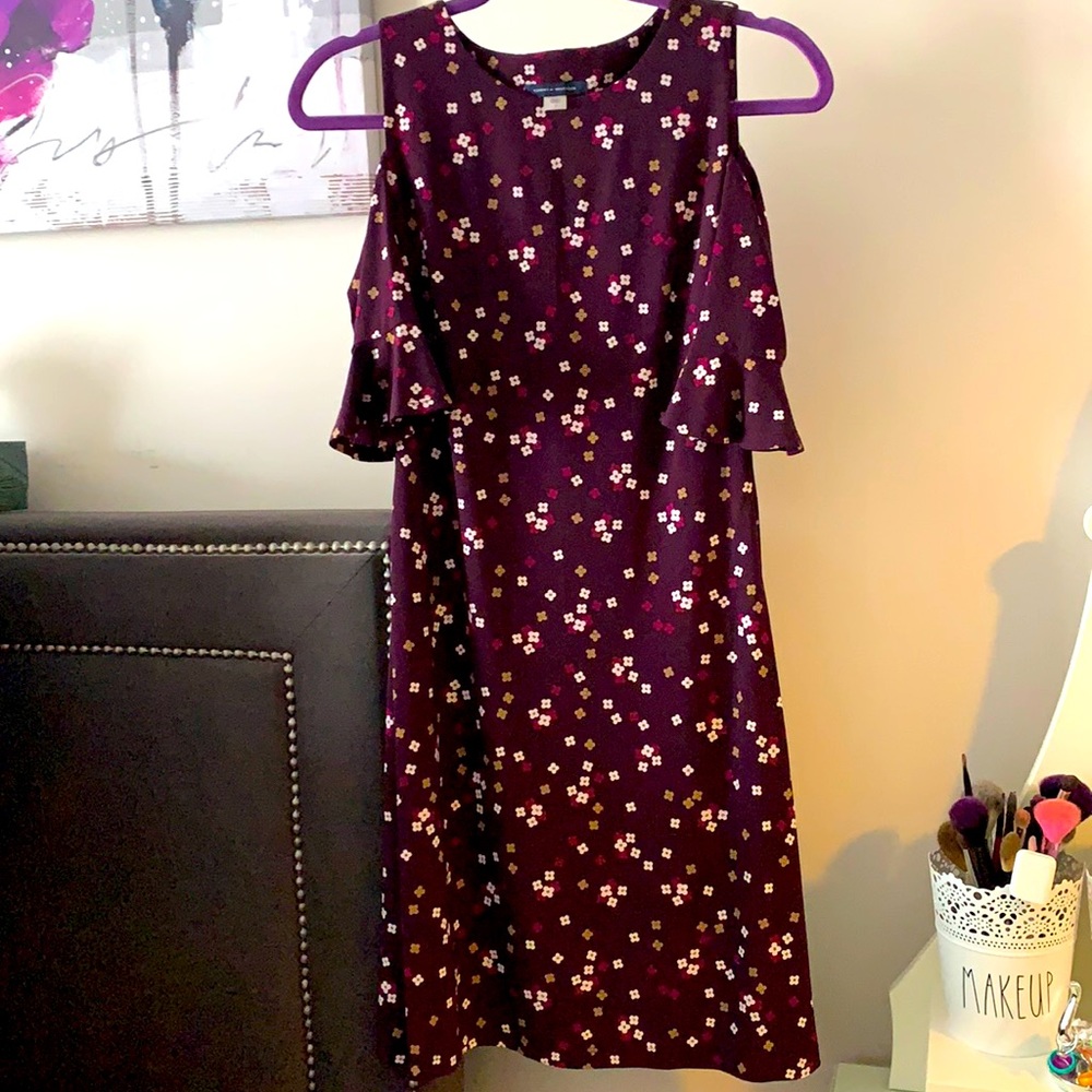 Cold-Shoulder Floral Shift Dress - Burgundy